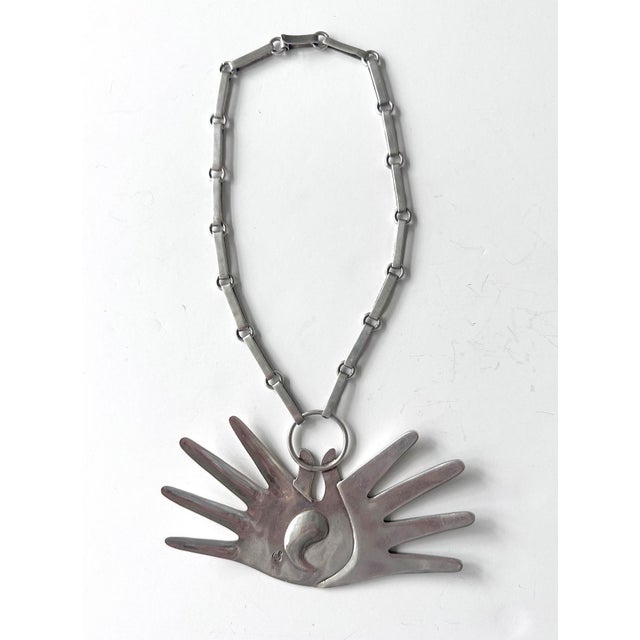 1950s Mexican Modern Silver Necklace with Large Hand Pendent William Spratling For Sale - Image 5 of 10