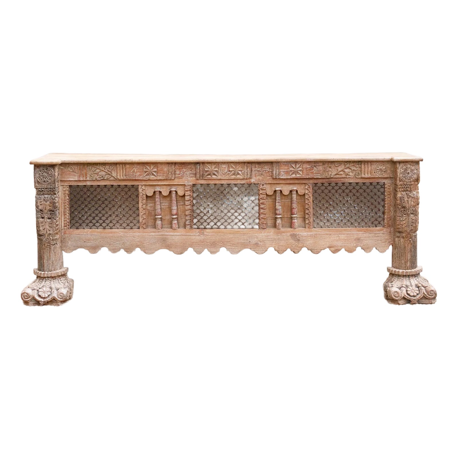 Long Imposing Architectural Console Table With Metal Grille | Chairish