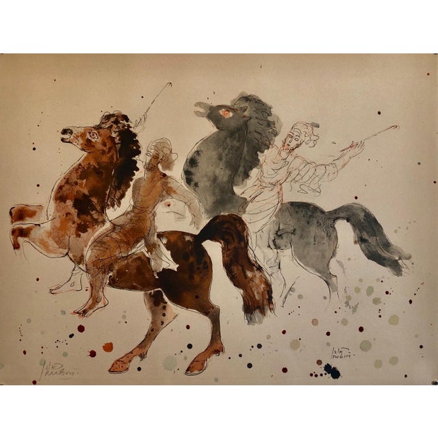 Reuven Rubin, Modern Israeli Lithograph Reuven Rubin Views Of Israel Judaica Horses, Riders, 1960 For Sale
