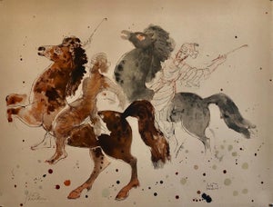 Reuven Rubin, Modern Israeli Lithograph Reuven Rubin Views Of Israel Judaica Horses, Riders, 1960