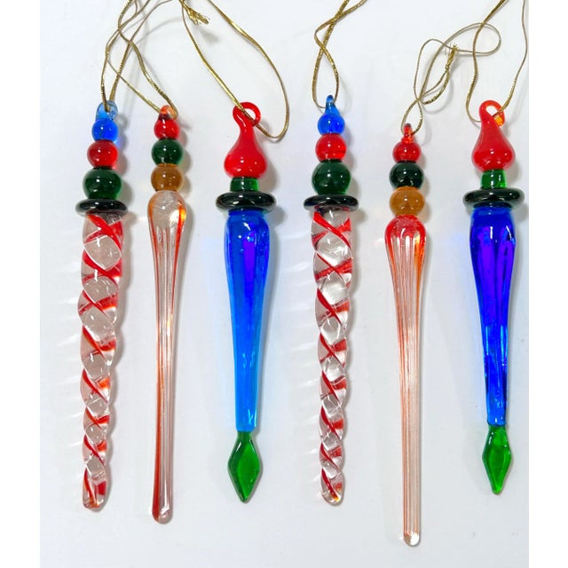Vintage Large Handblown Glass Icicle Christmas Ornaments, Multicolor Set Of For Sale - Image 9 of 9