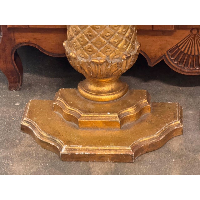 Late 20th Century Pair of Carved Giltwood Pineapple Consoles With Marble Tops For Sale - Image 5 of 16