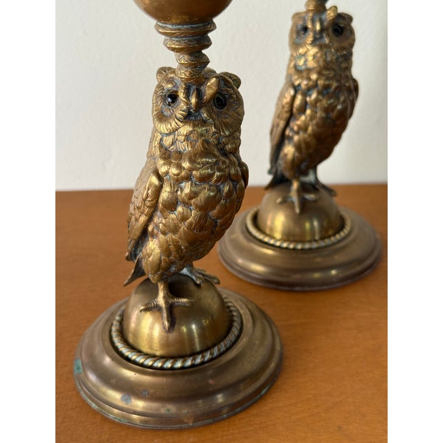 Pair of Owl Candlesticks For Sale - Image 4 of 10