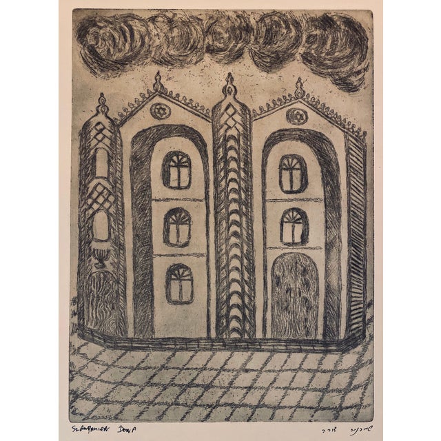 Cracow Poland Etching of Polish Synagogue, Jewish temple. From very rare small edition. Most are signed in Hebrew and /or...