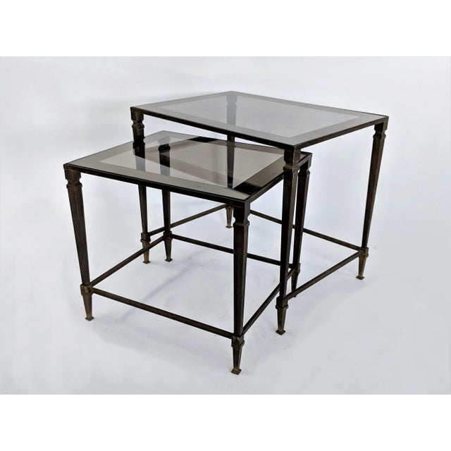 1960s Hollywood Regency Maison Jansen Bronze and Glass Nesting Tables - 2 Pieces For Sale - Image 9 of 13