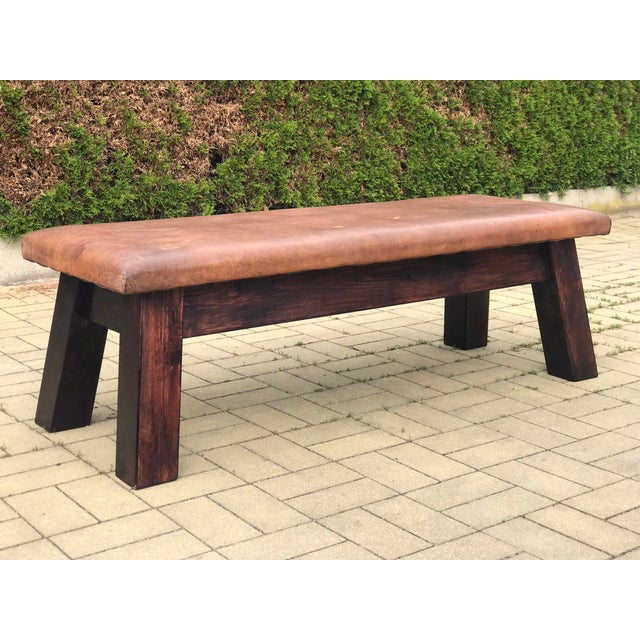 Wood Vintage Leather Bench,1930s For Sale - Image 7 of 7