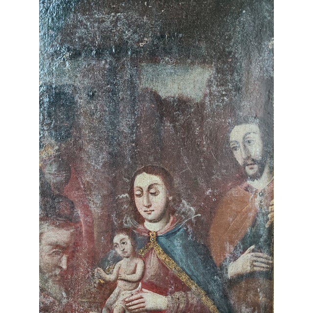 Antique 18th Century Religious Cuzco Oil Painting the Adoration of the Magi For Sale - Image 4 of 18