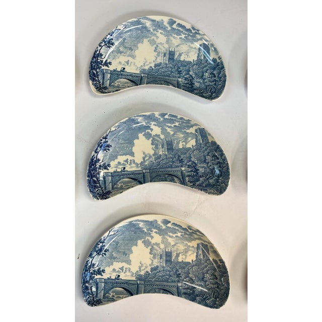 Victorian Style Royal Worcester Blue & White Transferware Pottery Bone Plates S/9 For Sale In Atlanta - Image 6 of 8