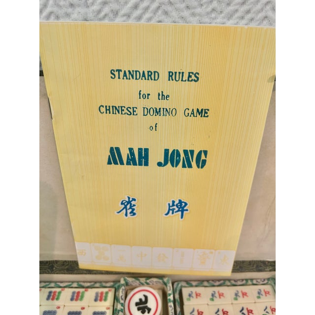 Vintage Chinese Bone & Bamboo Mah Jong Set in Silk Brocade Case With Original Booklet & Wrapped Tiles For Sale - Image 12 of 15
