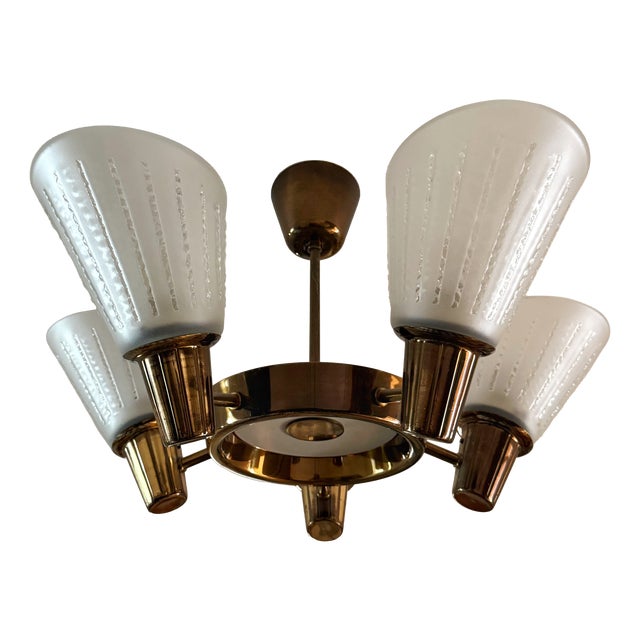 Mid-Century Brass Chandelier by Harald Notini and Uno Westerberg for Böhlmarks, 1950 For Sale