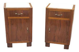 Art Deco Walnut Bedside Tables, 1920s, Set of 2