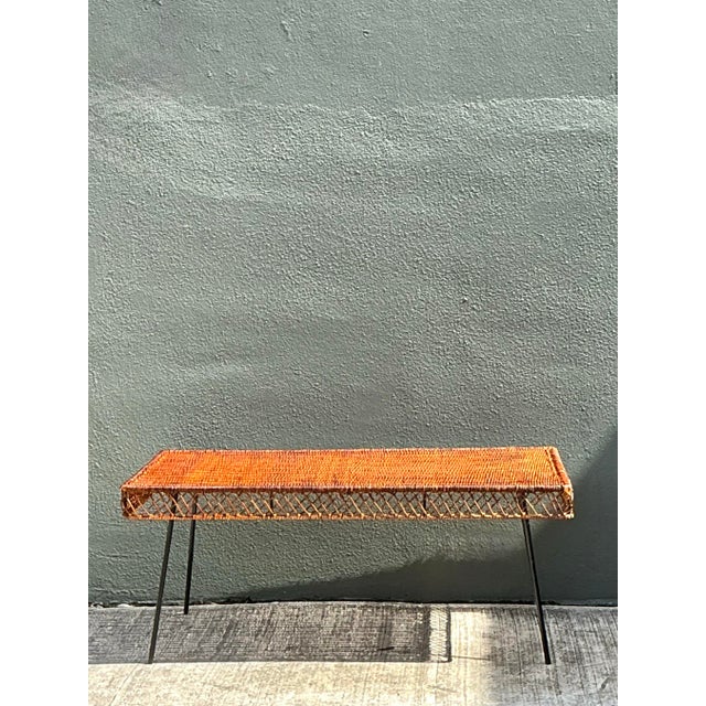 Mid 20th Century Vintage Woven Rattan and Metal Coffee Table For Sale - Image 5 of 12