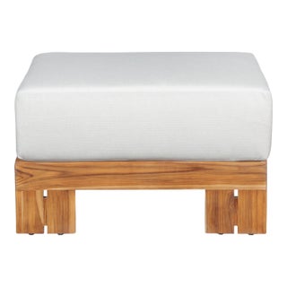 Paradiso Outdoor Solid Teak Wood Ottoman - Light Gray Fabric For Sale