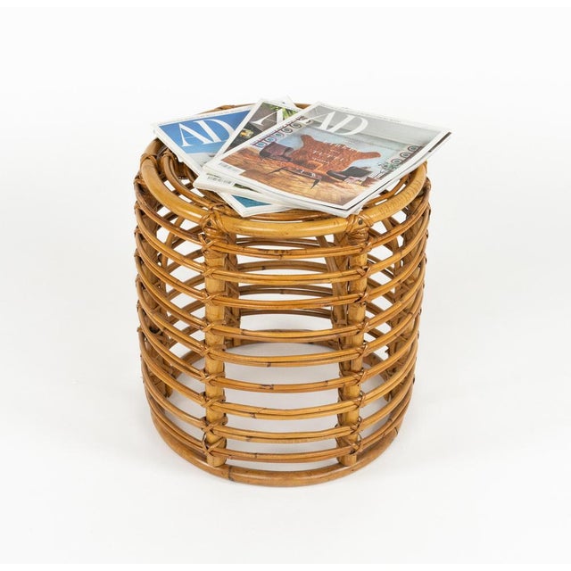 Tito Agnoli Mid-Century Modern Rattan and Bamboo Stool by Tito Agnoli, Italy, 1960s For Sale - Image 4 of 12