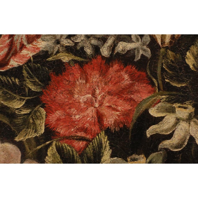 Maestro dei Vasi a Grottesche, Flower Composition in a Renaissance Vase, 17th Century, Oil Painting on Canvas, Framed For Sale - Image 13 of 15