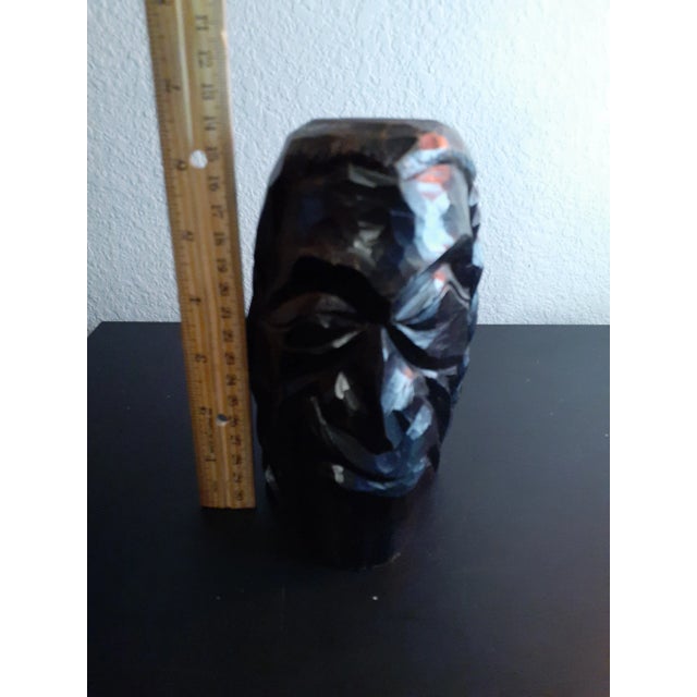1980s Hand Carved Wooden Face Sculpture For Sale - Image 4 of 7