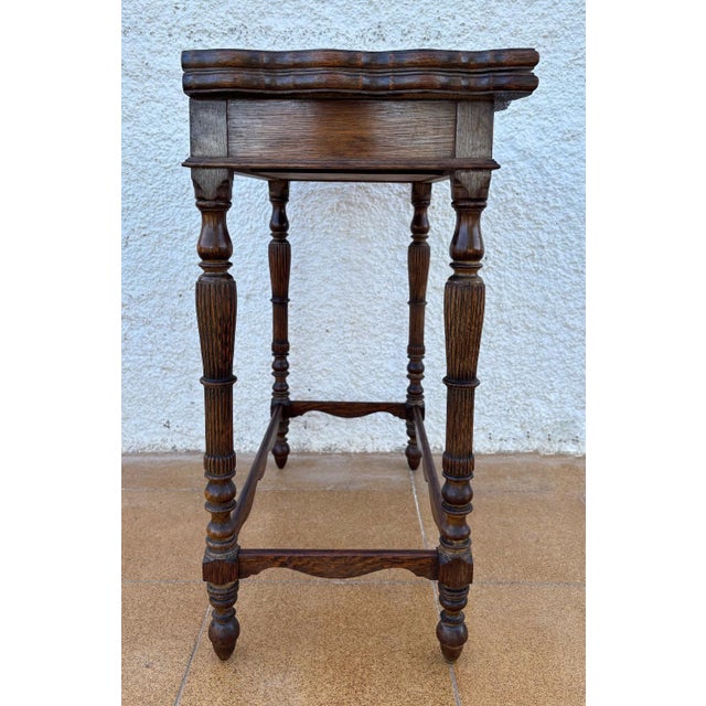 Spanish Carved Oak Games Table with Original Green Felt, 1920s For Sale - Image 6 of 13
