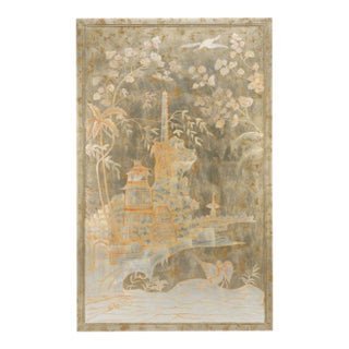 Hand Painted Silver Leaf Wood Panel With Gold Chinoiserie Design – Left Panel For Sale