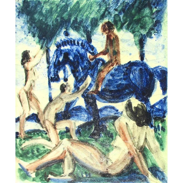 1940s Mid-Century Ceramic Tile Artwork Mounted on Museum Stand For Sale - Image 5 of 7