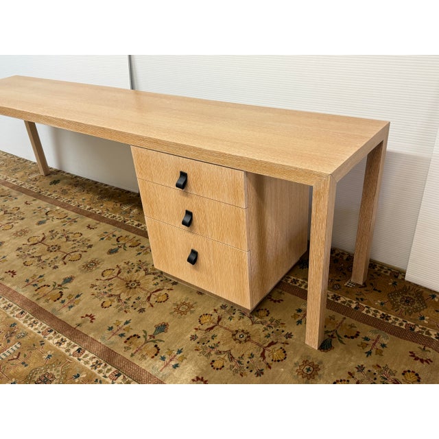 Contemporary Lime Wash Oak Wood Desk With Drawer Cabinet For Sale - Image 3 of 12