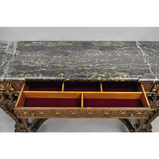 Early 20th Century Antique French Baroque Rococo Carved Walnut Marble Top Sideboard Buffet W Drawer For Sale - Image 5 of 12