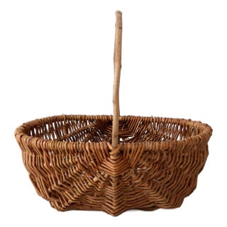 Vintage Wicker Gathering Basket For Sale