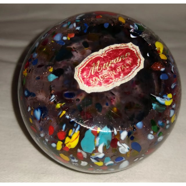 Art Deco Vintage Small Confeti Themed Murano Blown Glass Paperweight For Sale - Image 3 of 5