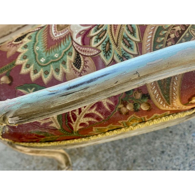 Late 19th Century French Rococo Louis XV Ornately Carved Painted Distressed Corner Captain's Chair For Sale - Image 9 of 12
