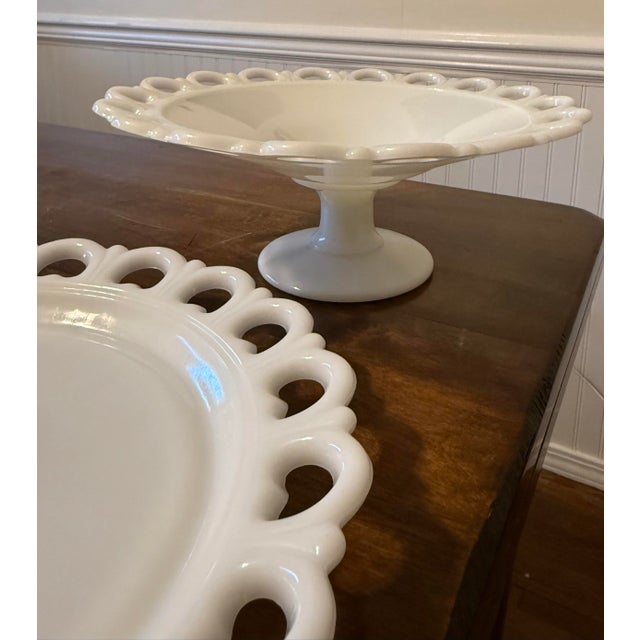 Mid 20th Century Anchor Hocking Milk Glass Lace Edge Serving Set For Sale - Image 5 of 12
