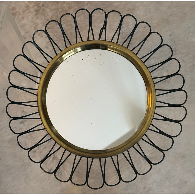 Petite Scale Modernist French Round Brass Sunburst Loop Mirror, 1950s For Sale - Image 10 of 15