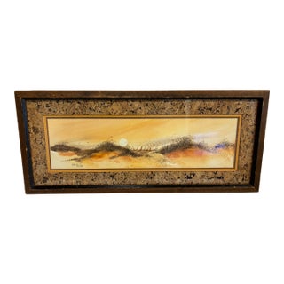 Vintage Framed Coastal Landscape Artwork With Cork Mat For Sale