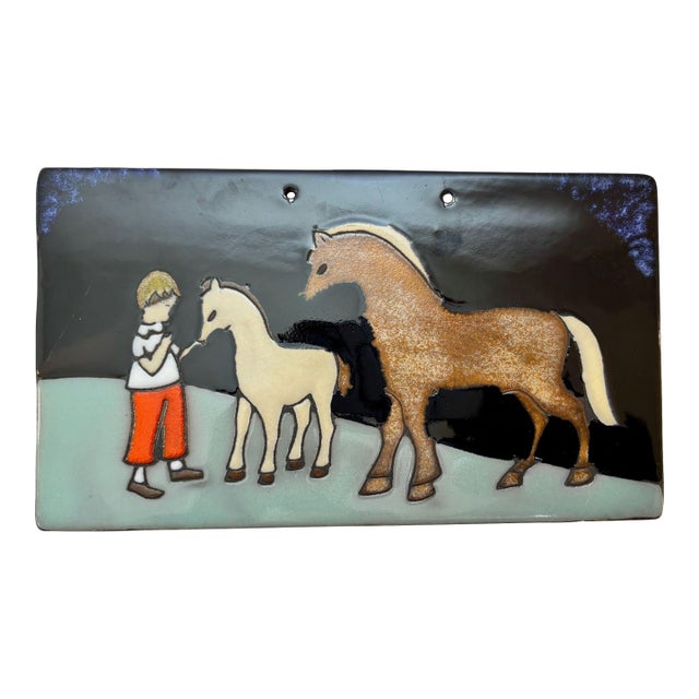 Vintage Arnold Wiigs Fabrikker Norwegian Ceramic Wall Plaque Scandinavian Art For Sale