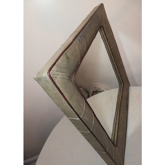Share Vintage Handmade Repurposed Military Army Navy Canvas Square Green Wall Mirror For Sale - Image 10 of 12