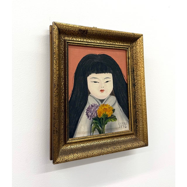 1970s Vintage Abstract Portrait Painting of a Young Woman, Signed “Cerre” & Dated 1970 For Sale - Image 5 of 5