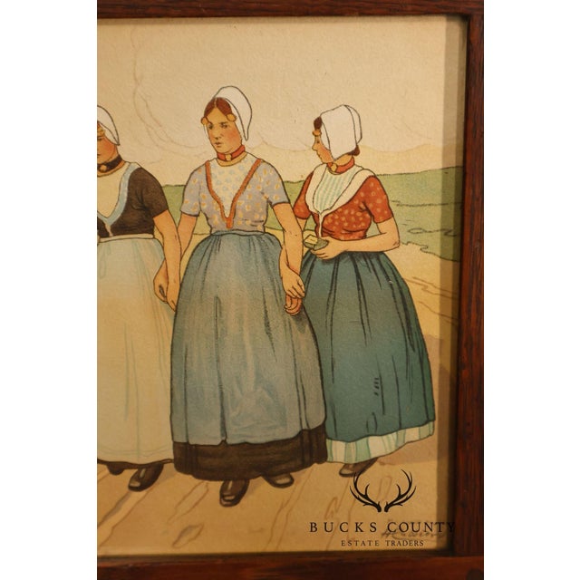 Henri Cassiers Dutch Village Scene Print in Arts & Crafts Oak Frame For Sale In Philadelphia - Image 6 of 17