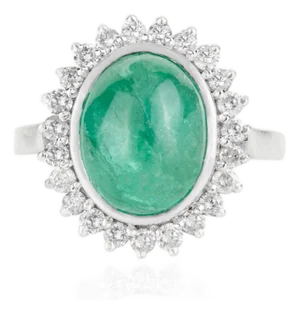 8.8 Carat Emerald & Diamond Halo Silver Engagement Ring, Size 7