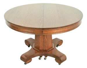 Stickley Style Antique Mission Oak Arts & Crafts Pedestal Extension Dining Table, Newly Refinished