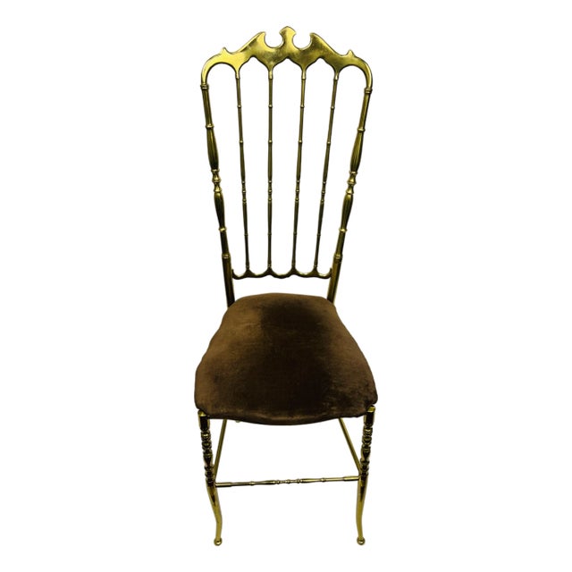 1960s Italian Chiavari Brass Chair With Velvet Seat For Sale