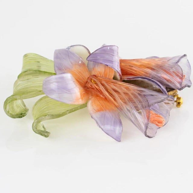 Green Cilea Paris Art Nouveau Inspired Resin Floral Brooch For Sale - Image 8 of 8