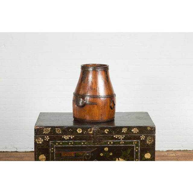 Wood Chinese Qing Dynasty Period 19th Century Pear-Shaped Wooden Grain Basket For Sale - Image 7 of 13