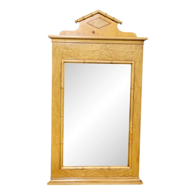 Late 20th Century Baker Birdseye Maple and Faux Bamboo Mirror For Sale