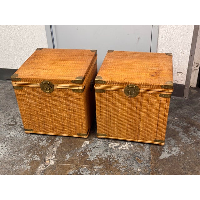 Wicker Asian Campaign/Chinoiserie Hinged Chests, Pair For Sale - Image 10 of 12