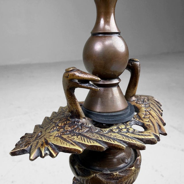 Japanese Altar Candlesticks with Cranes, 1960s, Set of 2 For Sale - Image 4 of 12