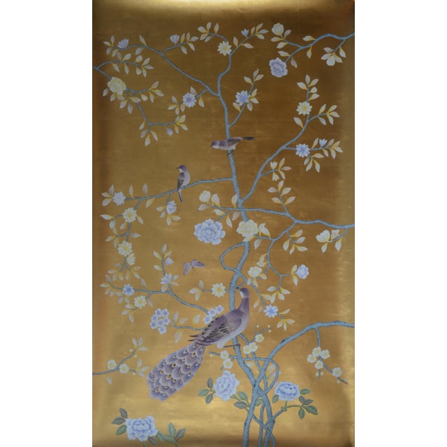 Chinoiserie Hand Painted Chinoiserie Wallpaper Mural Panel - 2 Panels For Sale - Image 3 of 6