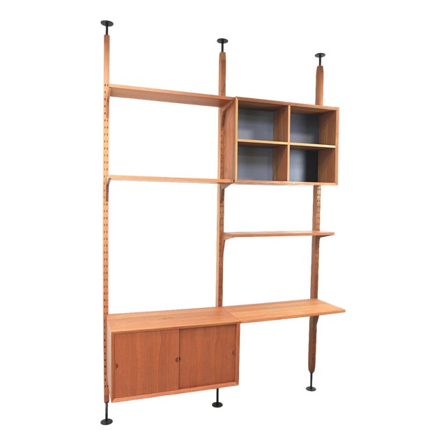 Two-Strip Freestanding Cado Wall Shelf in Teak by Poul Cadovius, 1960s, Set of 9 For Sale