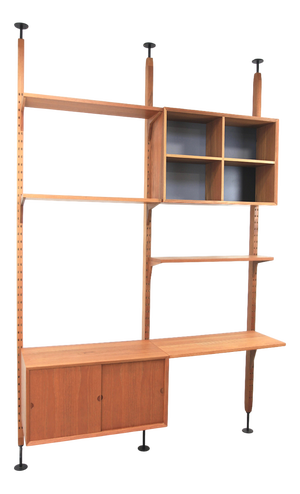 Two-Strip Freestanding Cado Wall Shelf in Teak by Poul Cadovius, 1960s, Set of 9