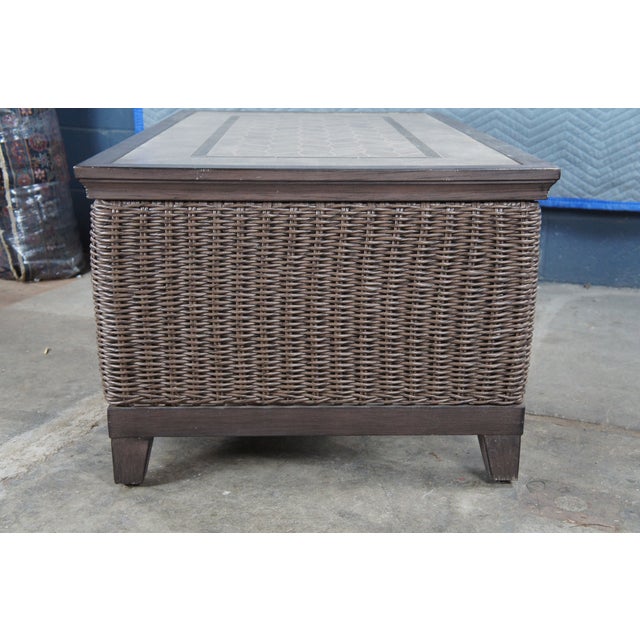 Wood Vintage Outdoor Boho Woven Wicker Rattan Coffee Cocktail Table For Sale - Image 7 of 12