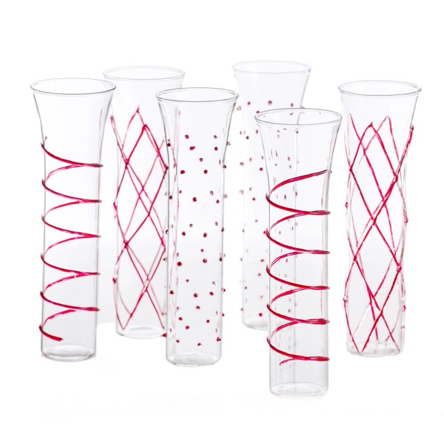 Razzle Dazzle Champagne Flutes with Red Accents - Set of 6 For Sale - Image 4 of 4