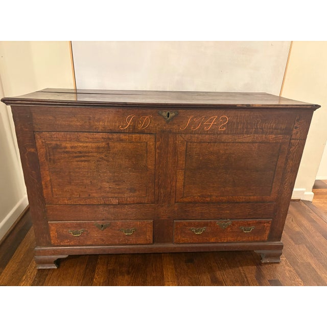 18th Century Carved and Dated Oak Chest, Mid 18th Century For Sale - Image 5 of 7
