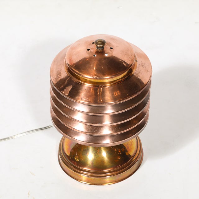Art Deco Machine Age Polished Copper Table Lamp For Sale - Image 9 of 11